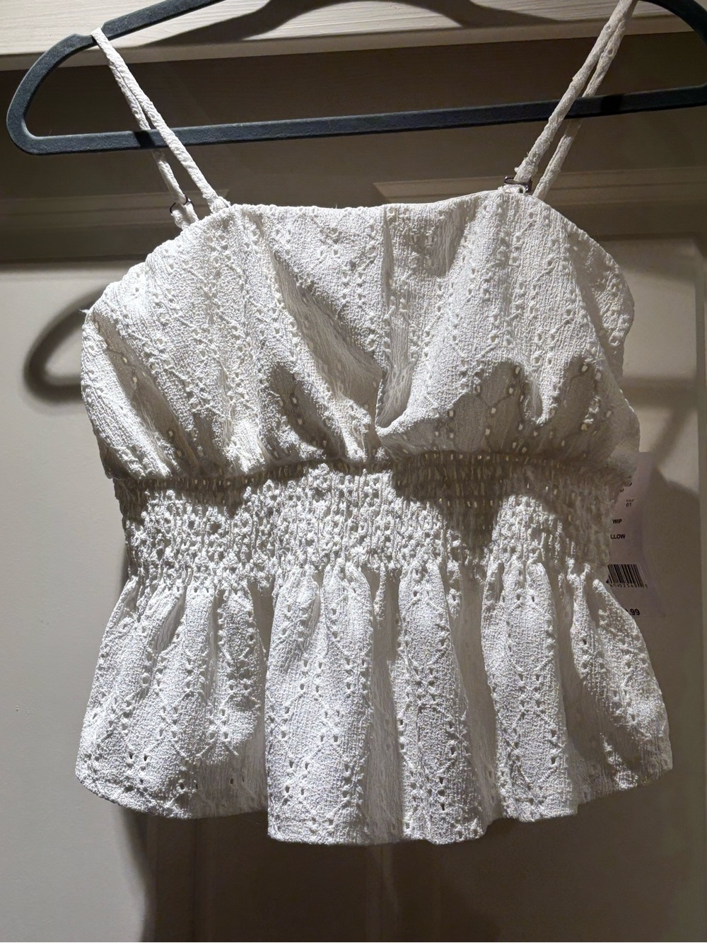 Kohl's White Eyelet Smocked Peplum Camisole